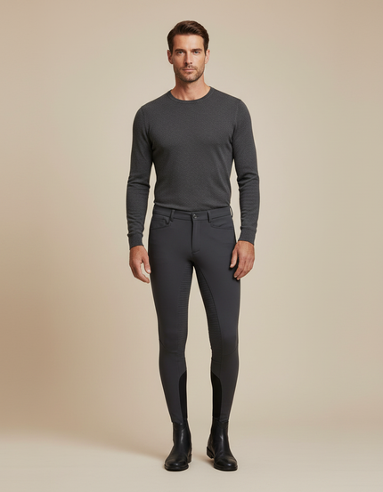 Pantalon Équitation Gris Homme Silicone Ajusté Stretch - Polyester