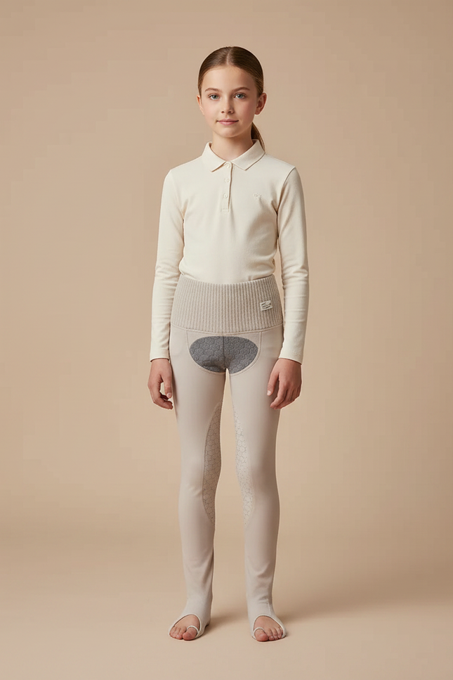 Pantalon Équitation Beige Enfant Silicone Confortable Stretch - Polyester