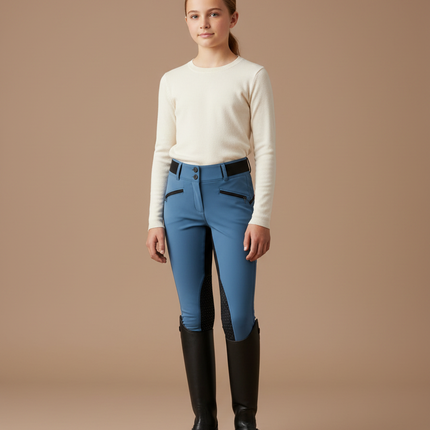 Pantalon Équitation Bleu Femme Taille Haute Slim Zippé - Polyester
