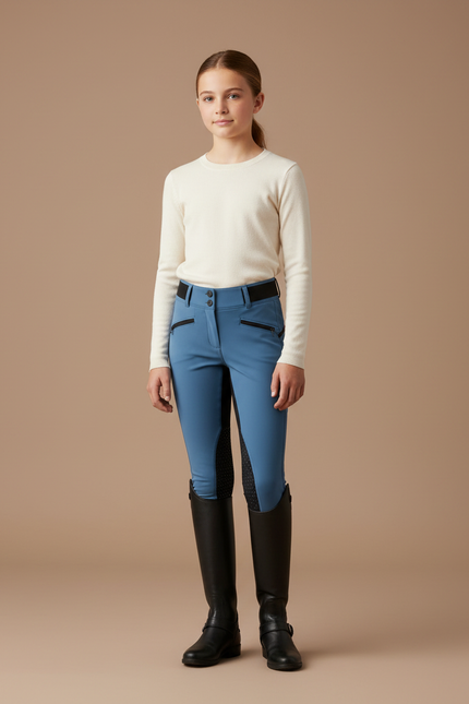 Pantalon Équitation Bleu Femme Taille Haute Slim Zippé - Polyester