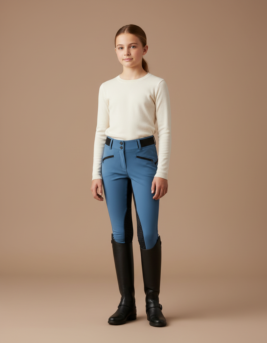 Pantalon Équitation Bleu Femme Taille Haute Slim Zippé - Polyester