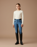 Pantalon Équitation Bleu Femme Taille Haute Slim Zippé - Polyester