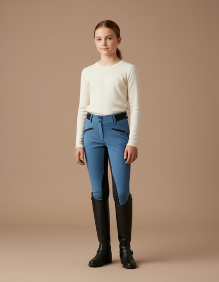 Pantalon Équitation Bleu Femme Taille Haute Slim Zippé - Polyester