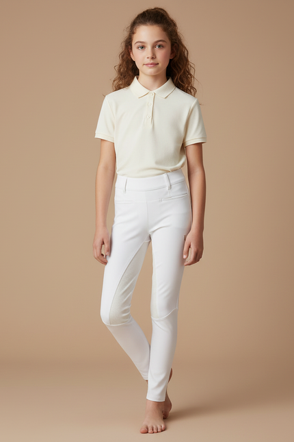 Pantalon Équitation Blanc Enfant Silicone Stretch Confortable - Polyester