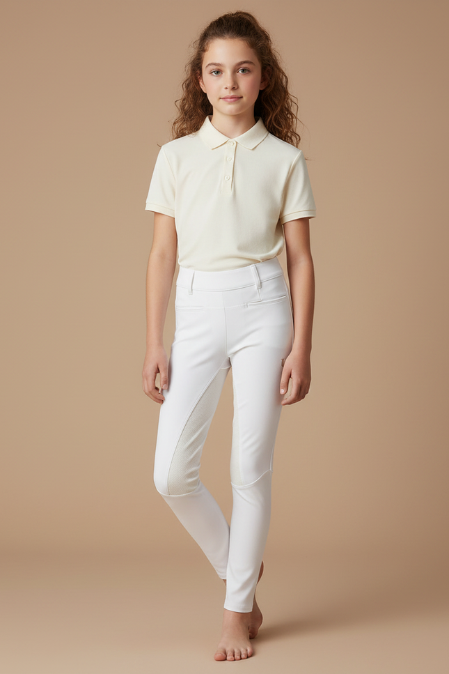 Pantalon Équitation Blanc Enfant Silicone Stretch Confortable - Polyester