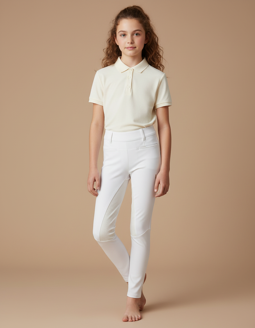 Pantalon Équitation Blanc Enfant Silicone Stretch Confortable - Polyester