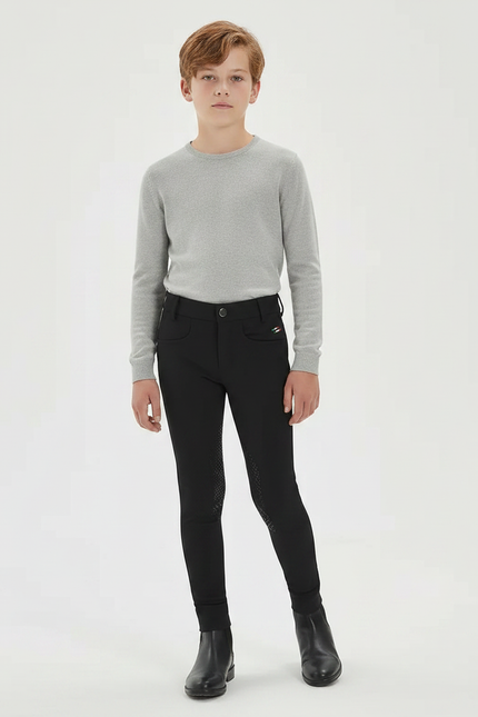 Pantalon Équitation Noir Enfant Silicone Ajusté Respirant - Polyester