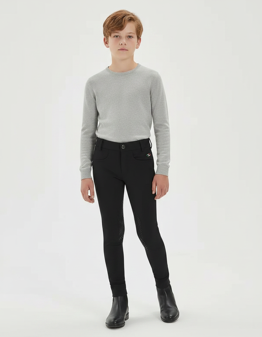 Pantalon Équitation Noir Enfant Silicone Ajusté Respirant - Polyester
