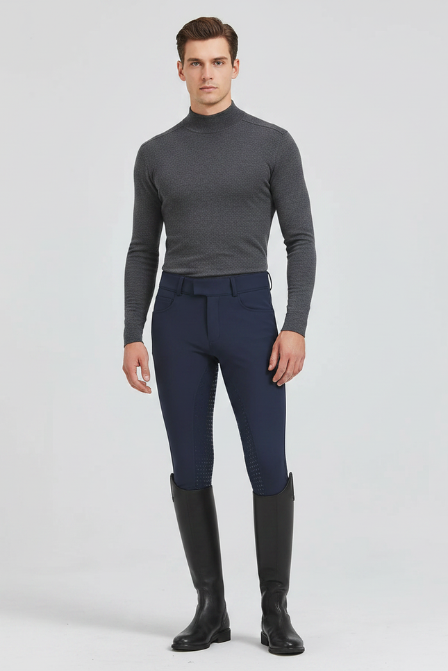 Pantalon Équitation Marine Homme Silicone Ajusté Respirant - Polyester
