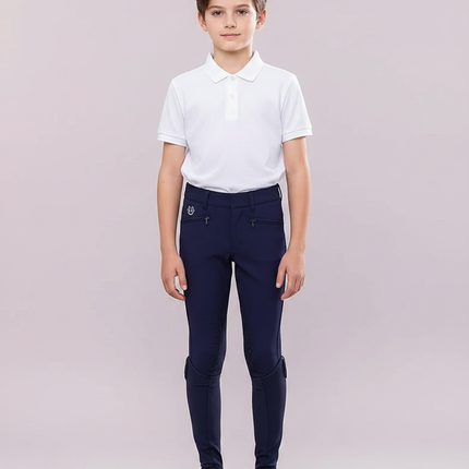 Pantalon Équitation Marine Enfant Silicone Respirant Confortable - Polyester