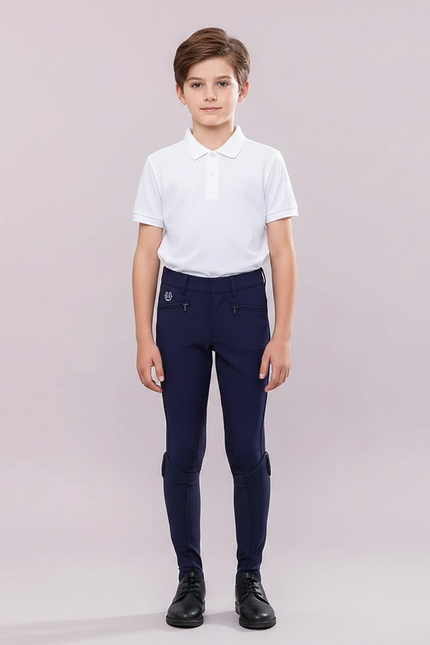 Pantalon Équitation Marine Enfant Silicone Respirant Confortable - Polyester