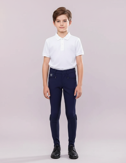Pantalon Équitation Marine Enfant Silicone Respirant Confortable - Polyester