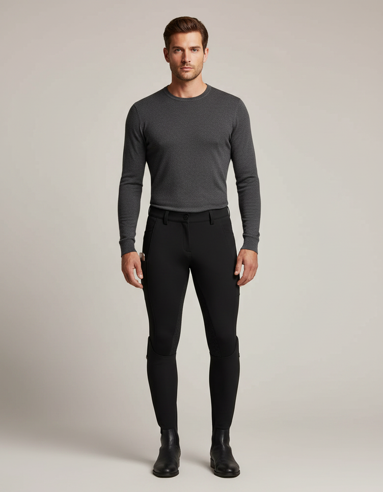 Pantalon Equitation Avec Poche Telephone - Noir Polyester