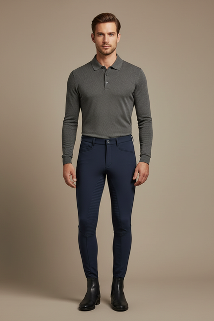 Pantalon Équitation Marine Homme Adhérent Respirant Ajusté - Polyester