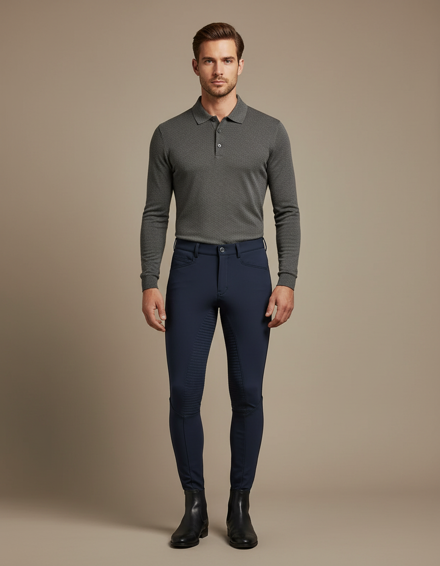 Pantalon Équitation Marine Homme Adhérent Respirant Ajusté - Polyester