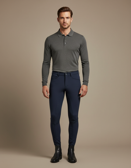 Pantalon Équitation Marine Homme Adhérent Respirant Ajusté - Polyester