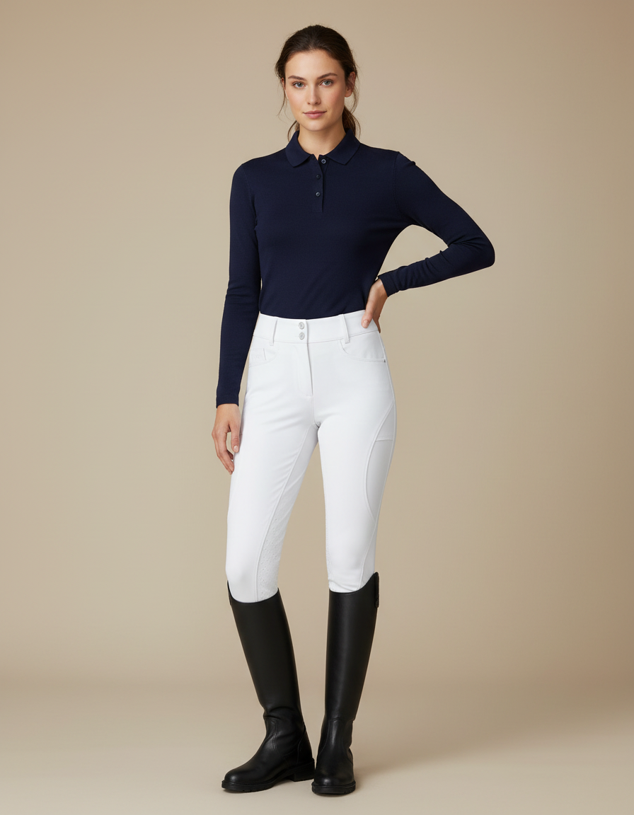 Pantalon Équitation Blanc Femme Ajusté Confortable Élastique - Polyester