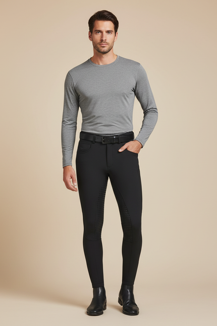Pantalon Équitation Noir Homme Adhérent Silicone Ajusté - Polyester