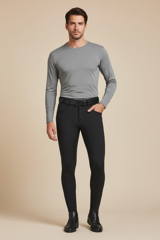 Pantalon Équitation Noir Homme Adhérent Silicone Ajusté - Polyester