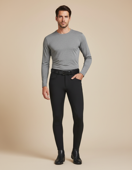 Pantalon Équitation Noir Homme Adhérent Silicone Ajusté - Polyester