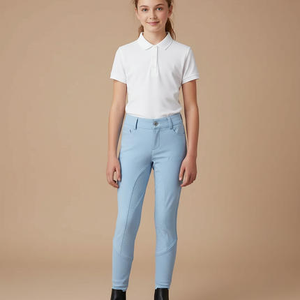 Pantalon Équitation Bleu Ciel Enfant Silicone Confortable - Maille