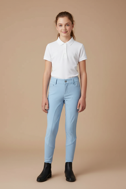 Pantalon Équitation Bleu Ciel Enfant Silicone Confortable - Maille