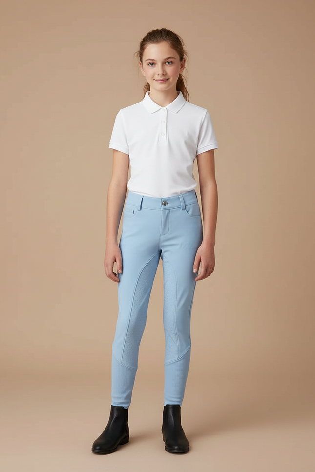 Pantalon Équitation Bleu Ciel Enfant Silicone Confortable - Maille