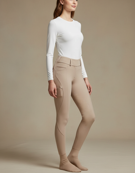Pantalon Equitation Sans Couture - Beige Polyester