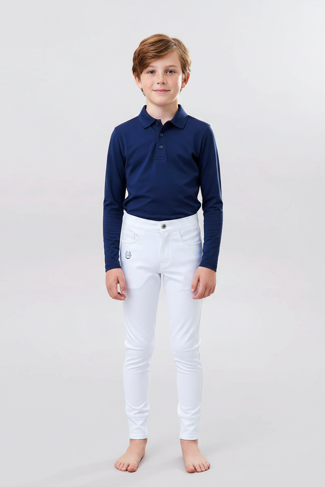 Pantalon Équitation Blanc Garçon Stretch Confortable Ajusté - Polyester