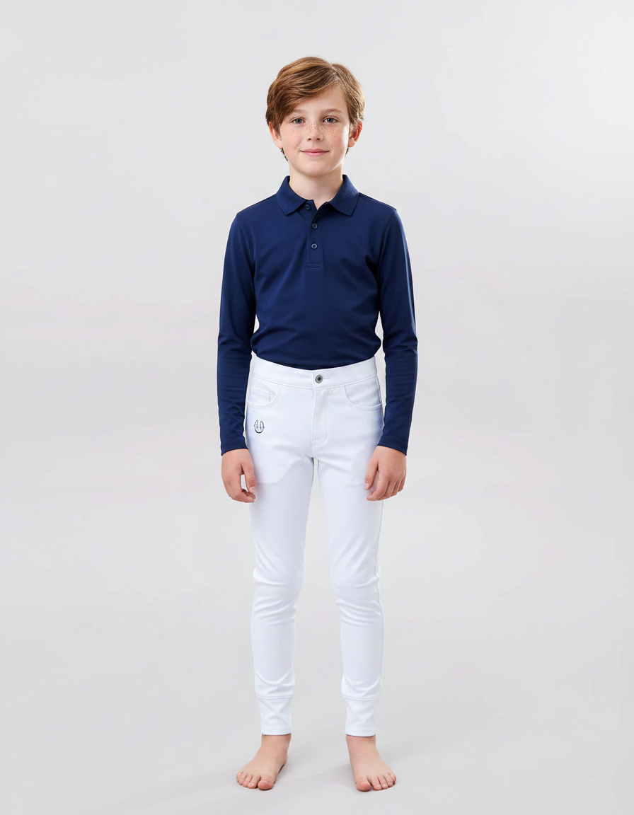 Pantalon Équitation Blanc Garçon Stretch Confortable Ajusté - Polyester