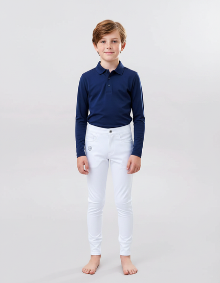 Pantalon Équitation Blanc Garçon Stretch Confortable Ajusté - Polyester