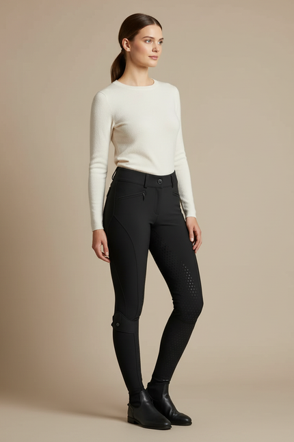 Pantalon Équitation Noir Silicone Femme Ajusté Élégant - Polyester