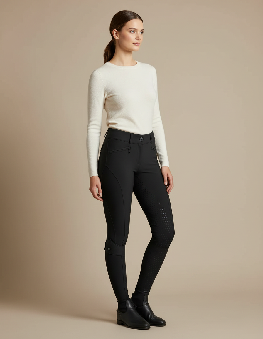 Pantalon Équitation Noir Silicone Femme Ajusté Élégant - Polyester