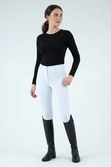 Pantalon Équitation Blanc Femme Silicone Ajusté Sport - Polyester