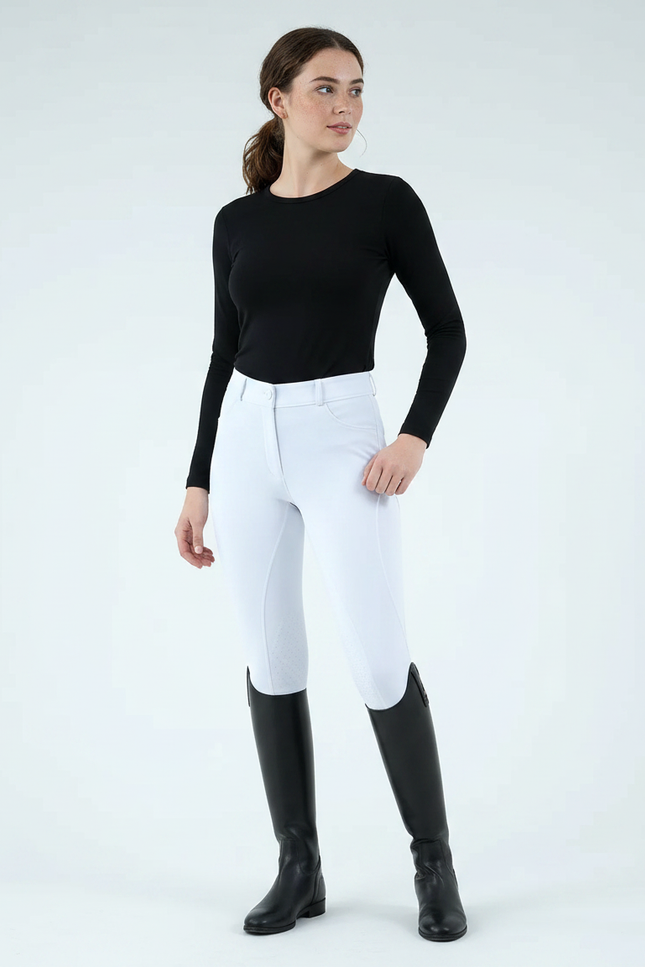 Pantalon Équitation Blanc Femme Silicone Ajusté Sport - Polyester