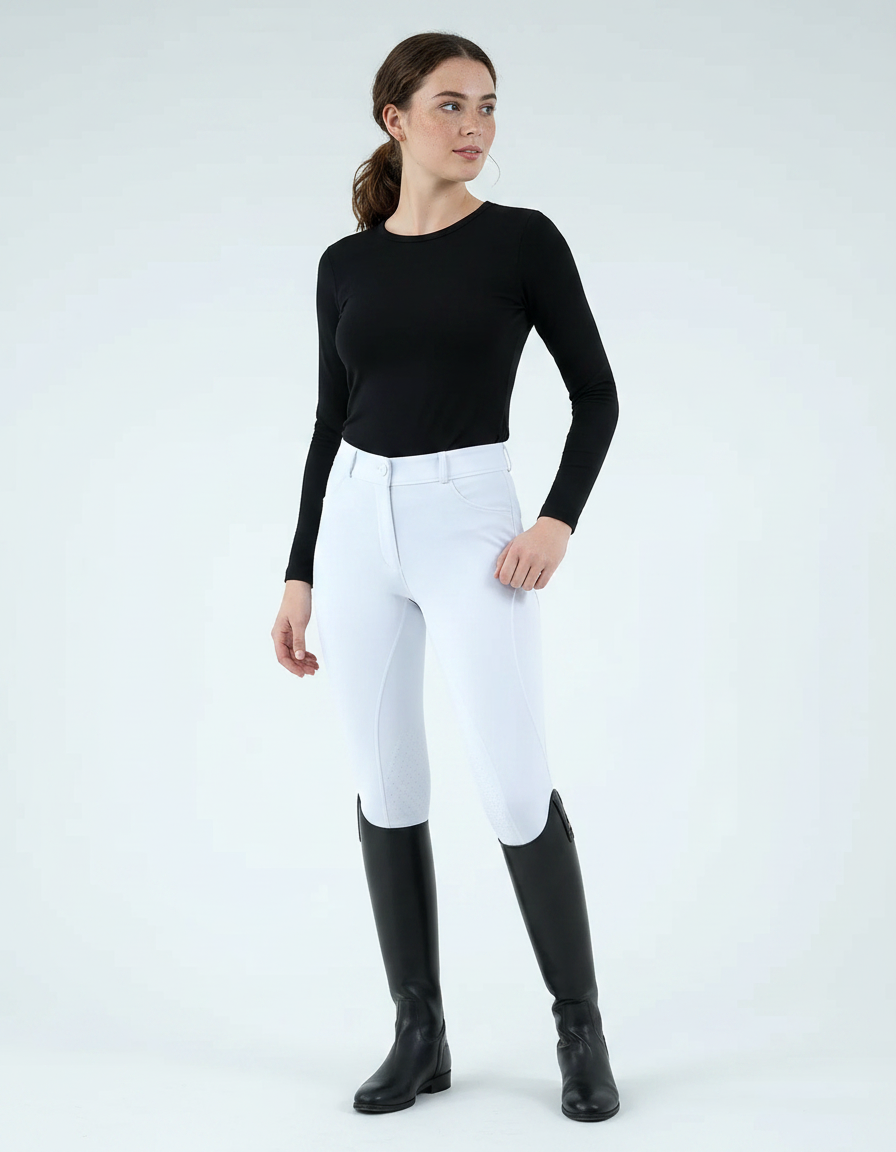 Pantalon Équitation Blanc Femme Silicone Ajusté Sport - Polyester