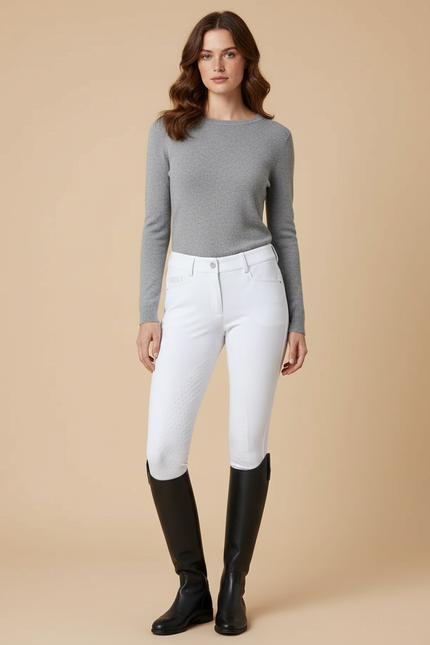 Pantalon Équitation Blanc Silicone Ajusté Confortable - Polyester