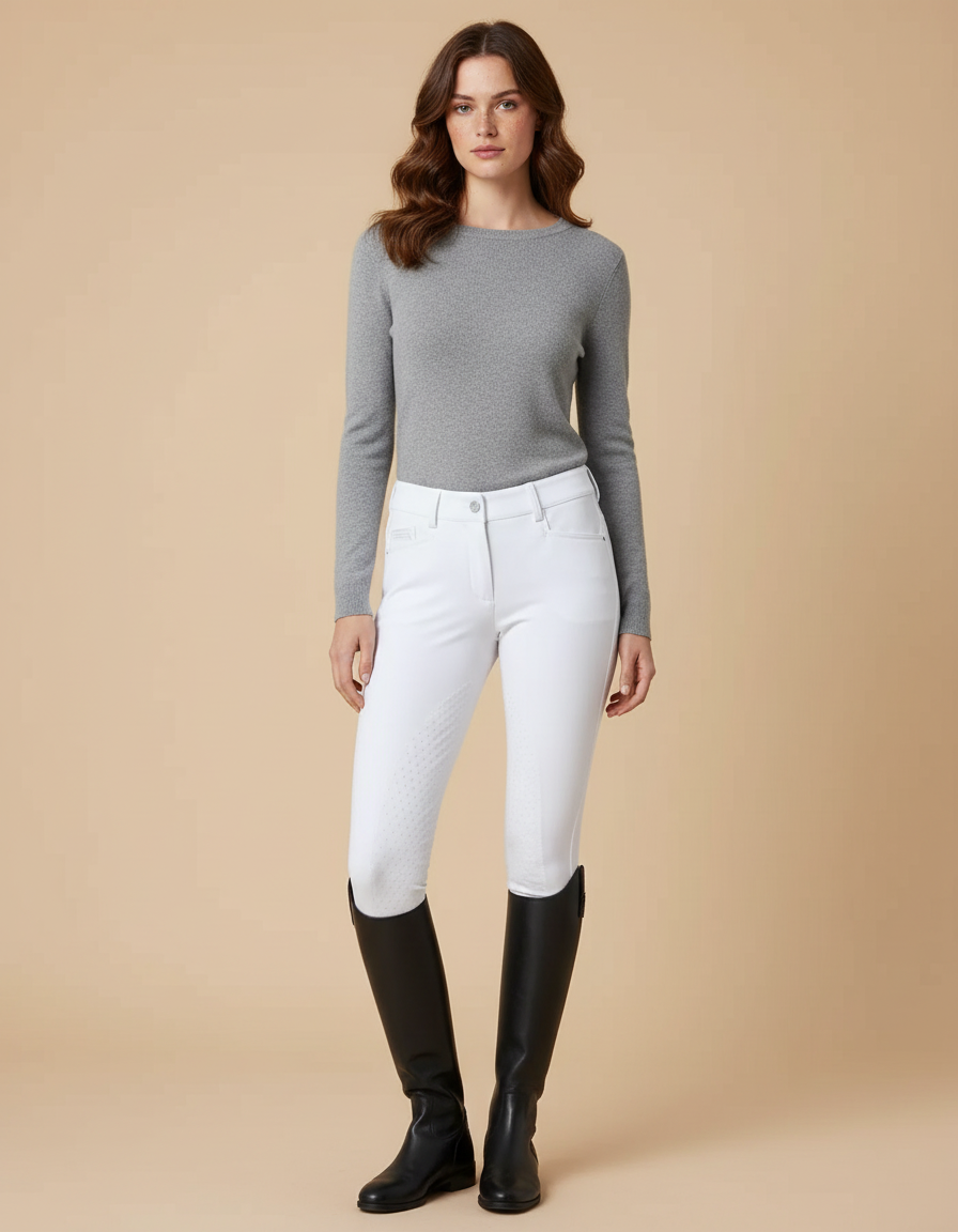 Pantalon Équitation Blanc Silicone Ajusté Confortable - Polyester