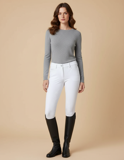 Pantalon Équitation Blanc Silicone Ajusté Confortable - Polyester