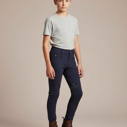 Pantalon Équitation Marine Enfant Silicone Ajusté Confortable - Maille