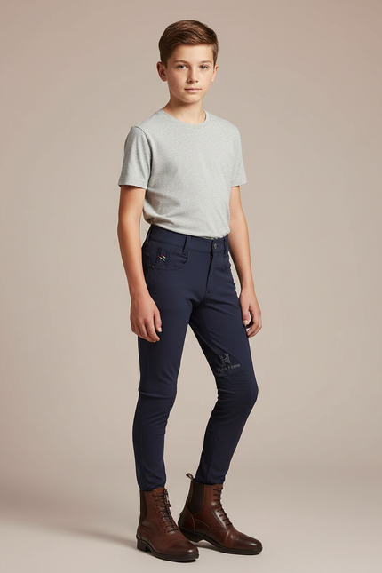 Pantalon Équitation Marine Enfant Silicone Ajusté Confortable - Maille