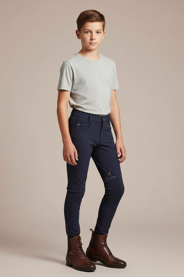 Pantalon Équitation Marine Enfant Silicone Ajusté Confortable - Maille