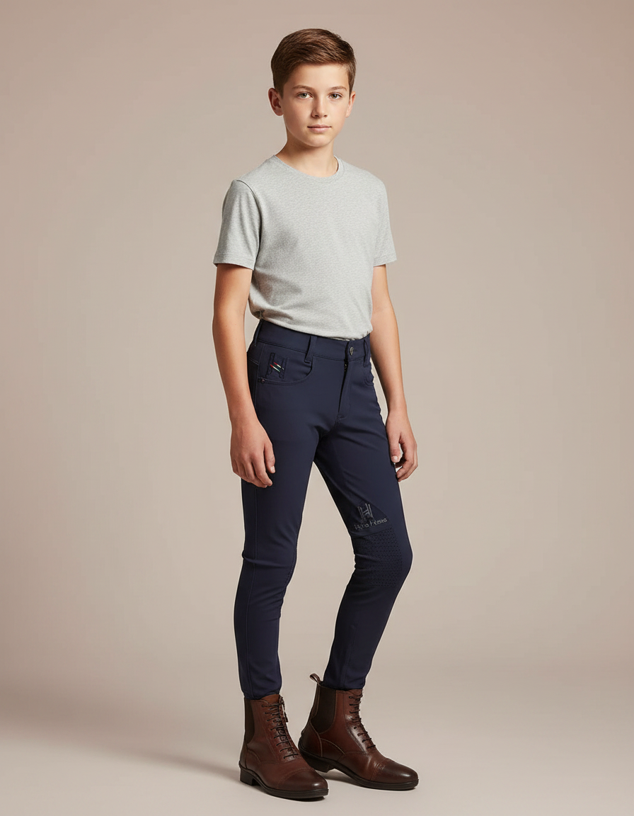 Pantalon Équitation Marine Enfant Silicone Ajusté Confortable - Maille
