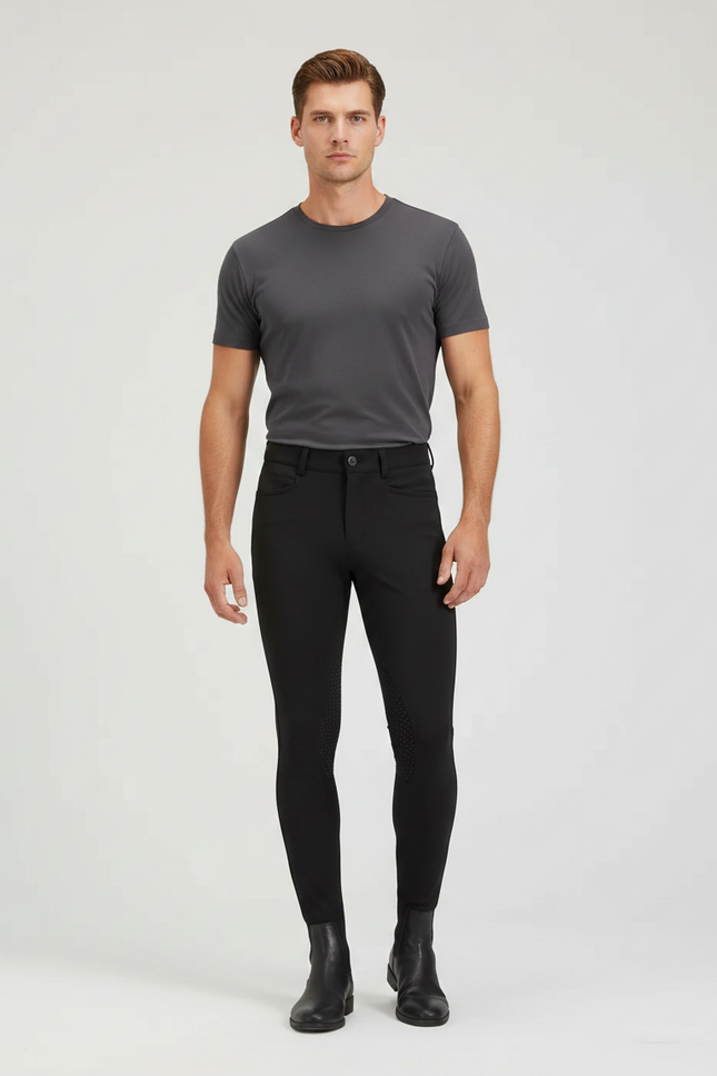 Pantalon Équitation Noir Homme Silicone Ajusté Stretch - Polyester