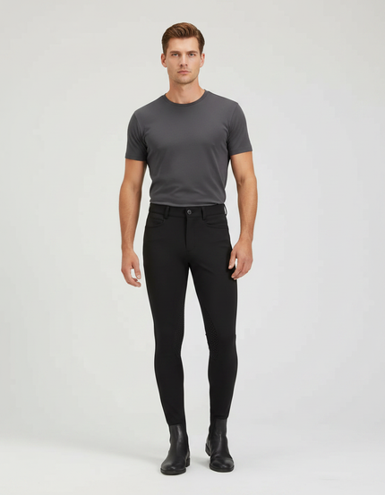 Pantalon Équitation Noir Homme Silicone Ajusté Stretch - Polyester