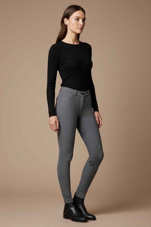 Pantalon Équitation Gris Ajusté Silicone Femme Élégant - Polyester