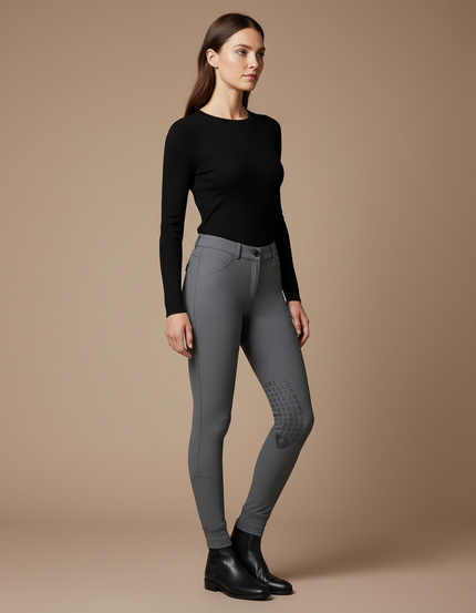 Pantalon Équitation Gris Ajusté Silicone Femme Élégant - Polyester