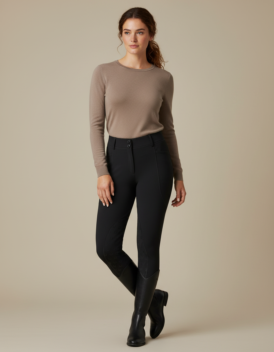 Pantalon Équitation Noir Femme Slim Confortable Élastique - Polyester