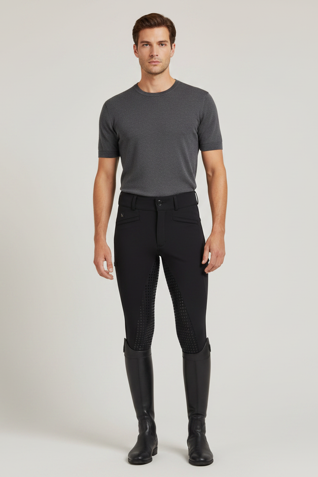 Pantalon Équitation Noir Silicone Homme Ajusté Résistant - Polyester
