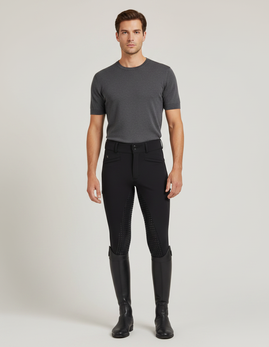 Pantalon Équitation Noir Silicone Homme Ajusté Résistant - Polyester